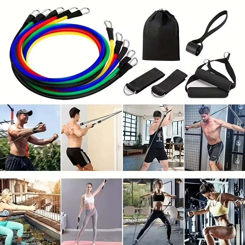 Ultimate 11-Piece TPE Resistance Bands Set for Total Body Strength Training - Includes Door Anchor, Handles, Carry Bag, and Ankle Straps