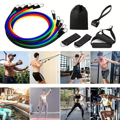 Ultimate 11-Piece TPE Resistance Bands Set for Total Body Strength Training - Includes Door Anchor, Handles, Carry Bag, and Ankle Straps